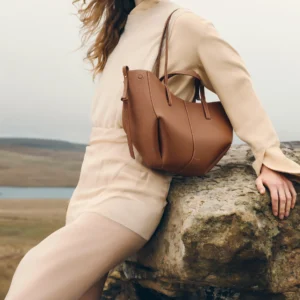 Alternative view of Cyra Caramel Brown Leather Wing Tote Bag